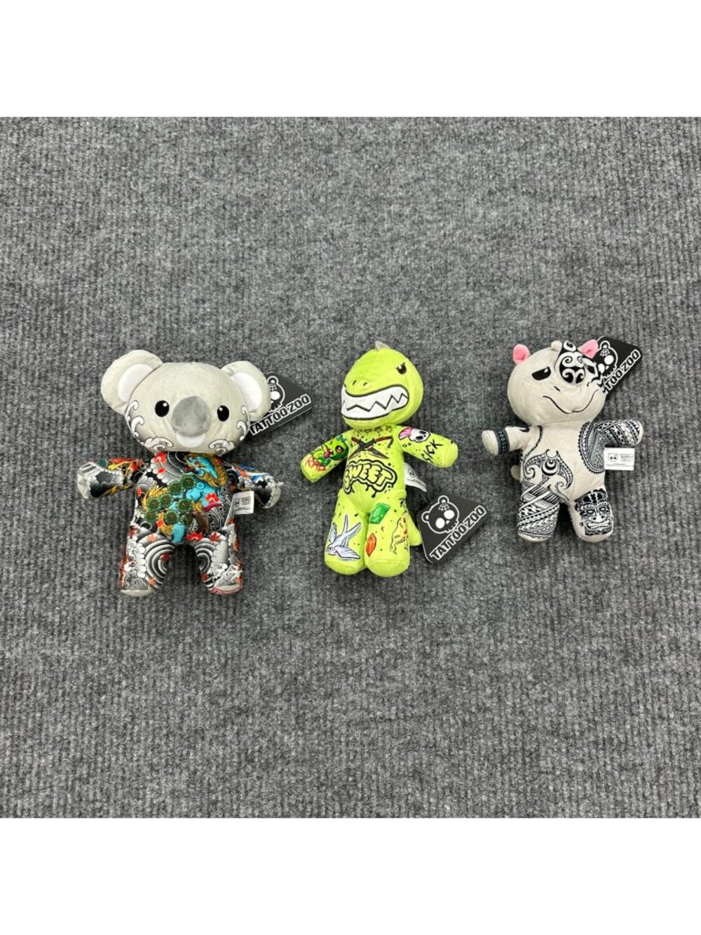 Tattoo Zoo Plush Toy Lot Keanue The Koala Thrash The Dino Dwayne The Rhino NEW
